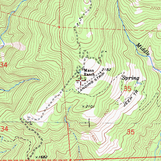 Topographic Map of Mann Ranch, CA