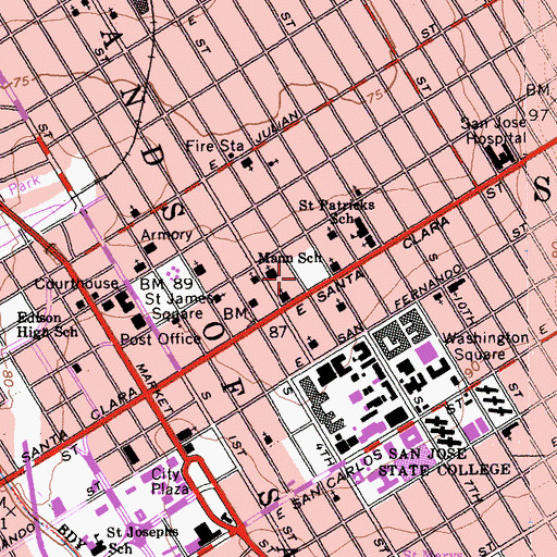 Topographic Map of Horace Mann Elementary School, CA