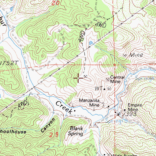 Topographic Map of Manzanita Mine, CA