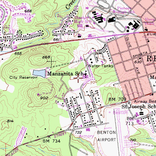 Topographic Map of Manzanita Elementary School, CA