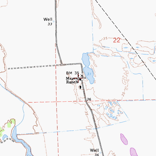 Topographic Map of Mapes Ranch, CA