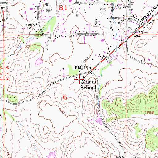 Topographic Map of Marin School, CA