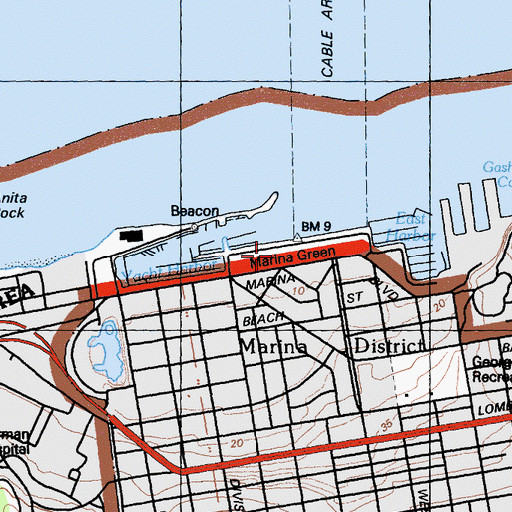 Topographic Map of Marina Green, CA