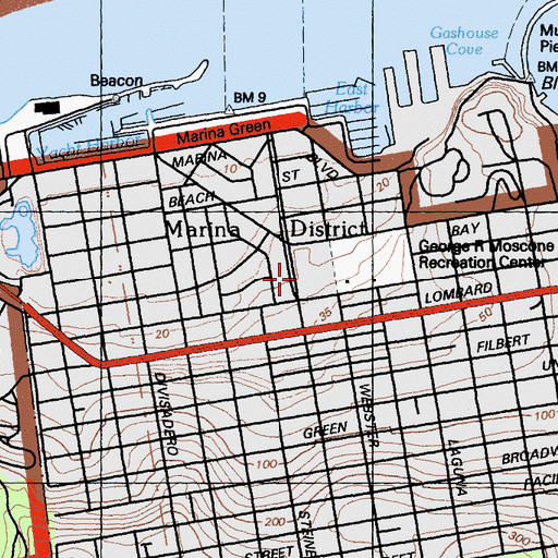 Topographic Map of Marina Middle School, CA