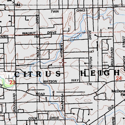 Topographic Map of Mariposa Avenue Elementary School, CA