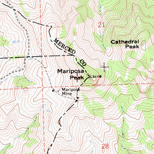 Topographic Map of Mariposa Peak, CA