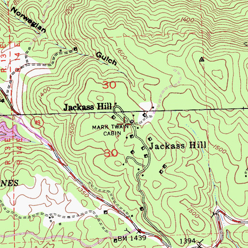 Topographic Map of Mark Twain Cabin, CA