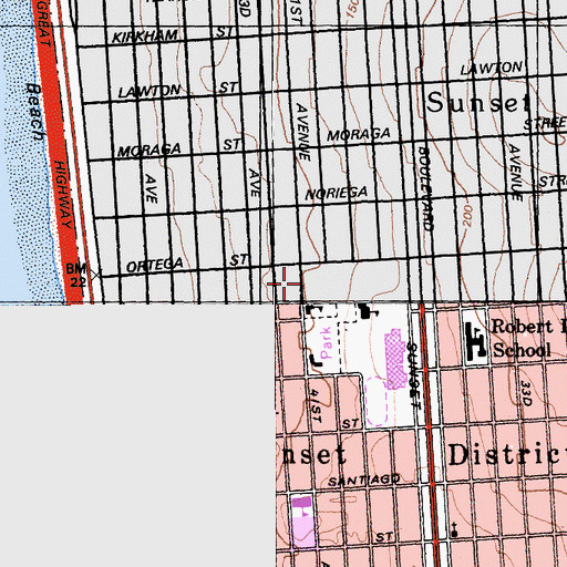 Topographic Map of Sunset Elementary School, CA