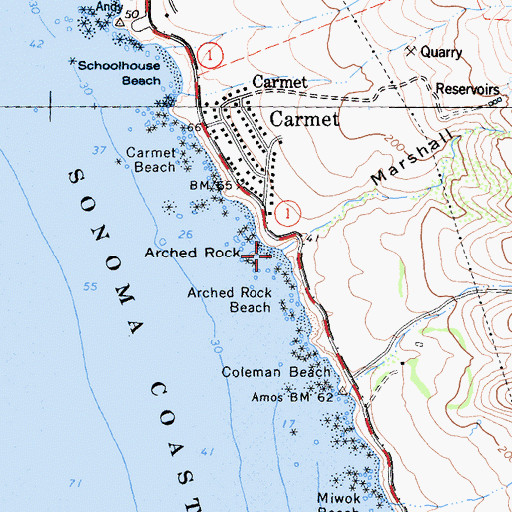 Topographic Map of Marshall Gulch, CA