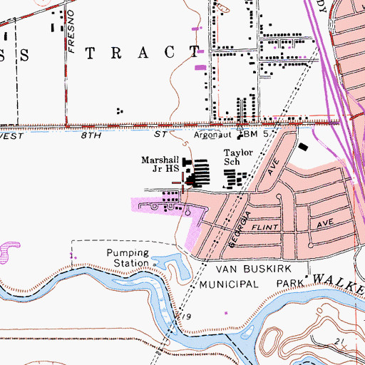 Topographic Map of Marshall Middle School, CA