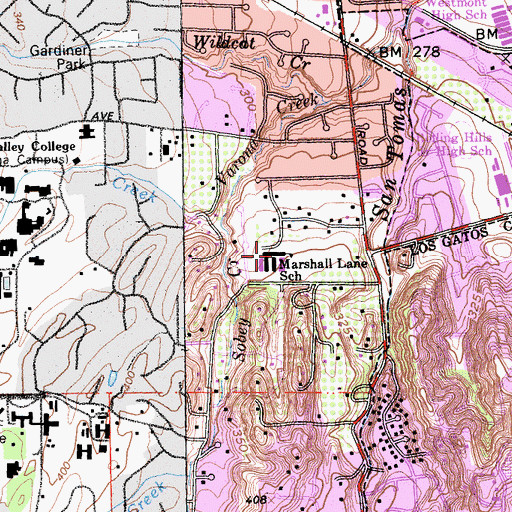 Topographic Map of Marshall Lane Elementary School, CA