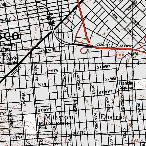 Topographic Map of Marshall Elementary School, CA