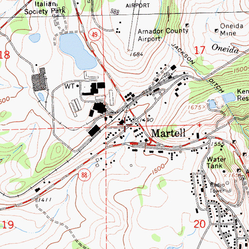 Topographic Map of Martell, CA
