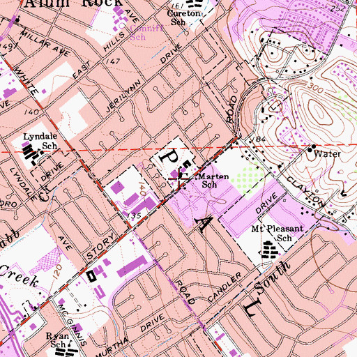 Topographic Map of Marten School, CA