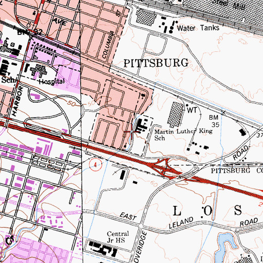 Topographic Map of Martin Luther King Childrens Center, CA