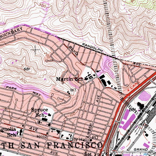 Topographic Map of Martin Elementary School, CA