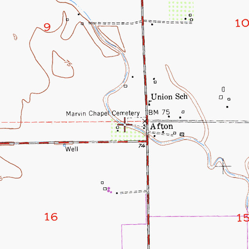 Topographic Map of Marvin Chapel Cemetery, CA