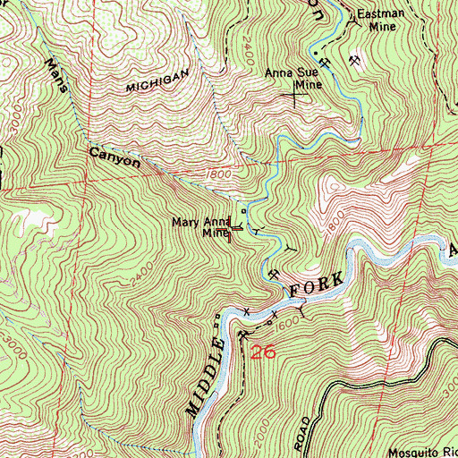 Topographic Map of Mary Anna Mine, CA