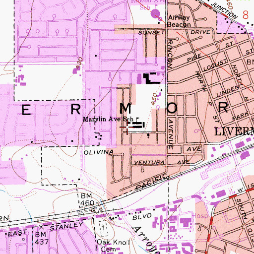 Topographic Map of Marylin Avenue Elementary School, CA