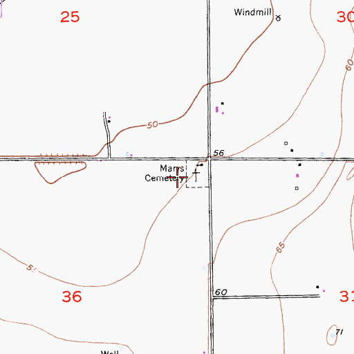 Topographic Map of Marys Cemetery, CA