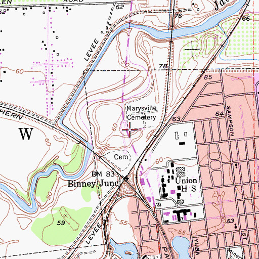 Topographic Map of Marysville Cemetery, CA