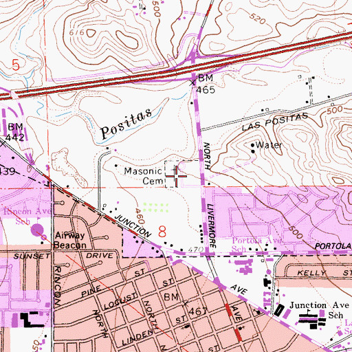 Topographic Map of Roselawn Cemetery, CA