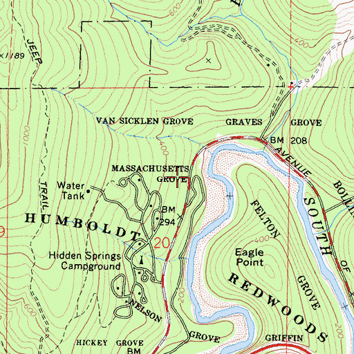 Topographic Map of Massachusetts Grove, CA