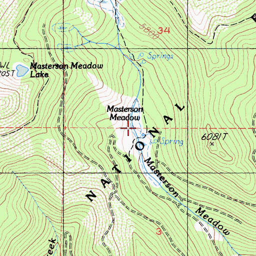 Topographic Map of Masterson Meadow, CA