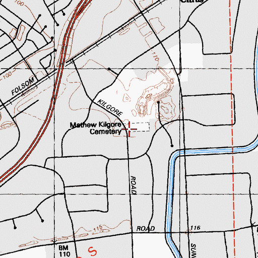 Topographic Map of Matthew Kilgore Cemetery, CA