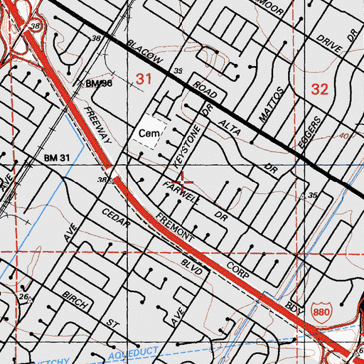 Topographic Map of John G Mattos Elementary School, CA