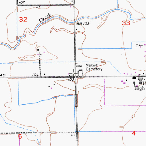 Topographic Map of Maxwell Cemetery, CA