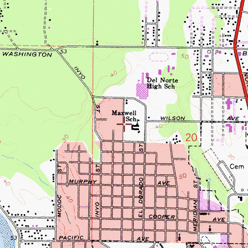 Topographic Map of Bess Maxwell Elementary School, CA