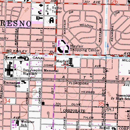 Topographic Map of Mayfair Elementary School, CA