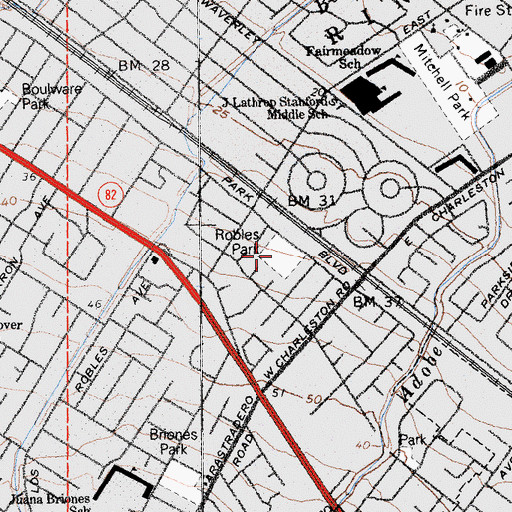 Topographic Map of Mayfield Park, CA