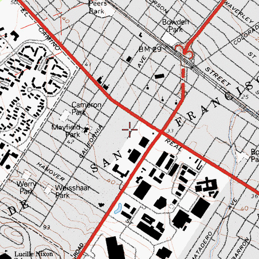 Topographic Map of Mayfield High School (historical), CA