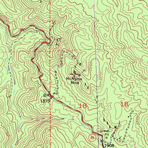 Topographic Map of McAlpine Mine, CA
