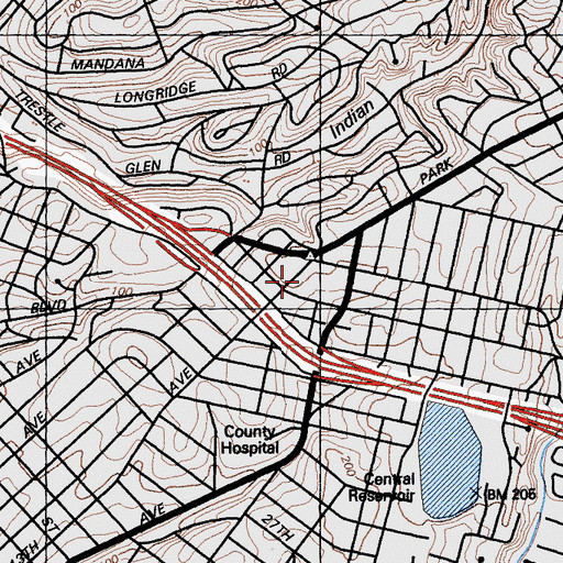 Topographic Map of Edna Brewer Middle School, CA