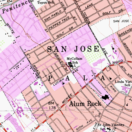 Topographic Map of Millard McCollam Elementary School, CA