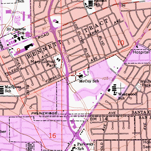 Topographic Map of McCoy School, CA