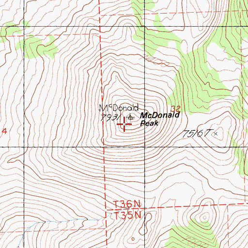 Topographic Map of McDonald Peak, CA