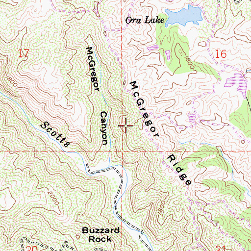 Topographic Map of McGregor Ridge, CA
