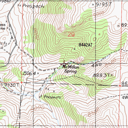 Topographic Map of McMillan Spring, CA
