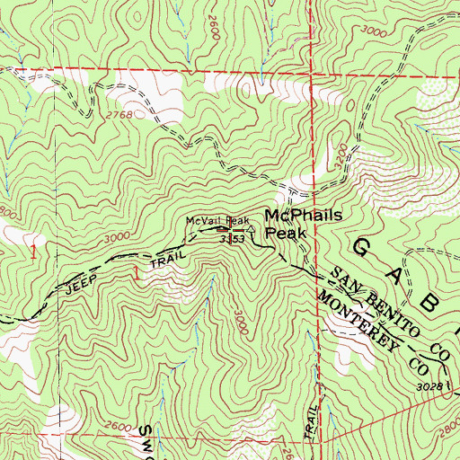 Topographic Map of McPhails Peak, CA