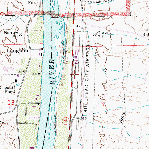 Topographic Map of Bullhead City Airport (historical), AZ
