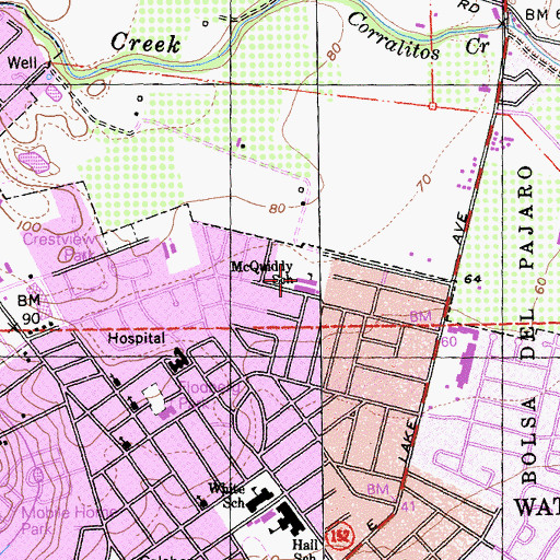Topographic Map of MacQuiddy Elementary School, CA