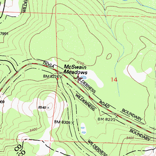 Topographic Map of McSwain Meadows, CA