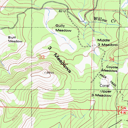 Topographic Map of Meadows, CA
