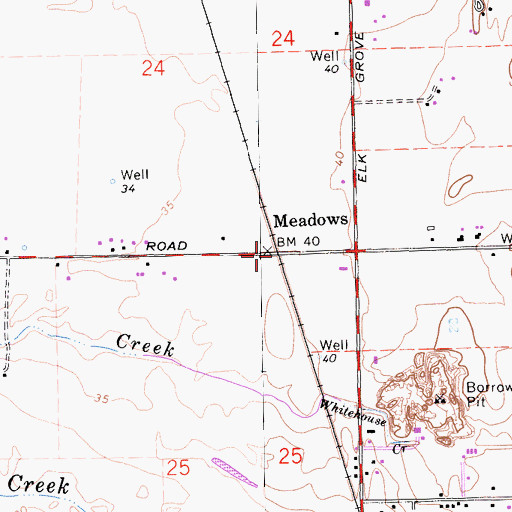 Topographic Map of Meadows, CA