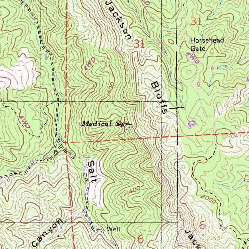 Topographic Map of Medical Spring, CA