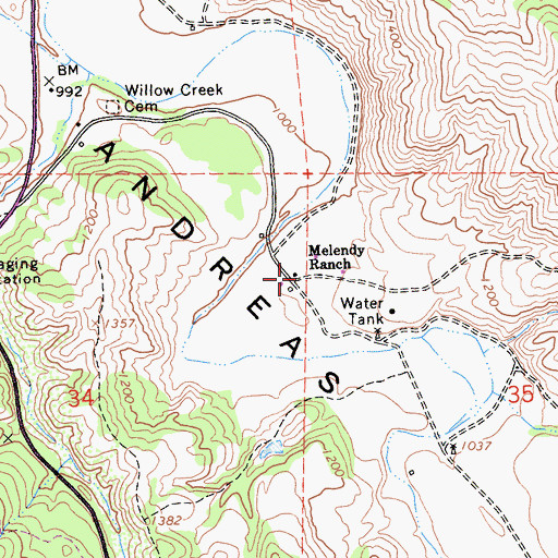 Topographic Map of Melendy Ranch, CA